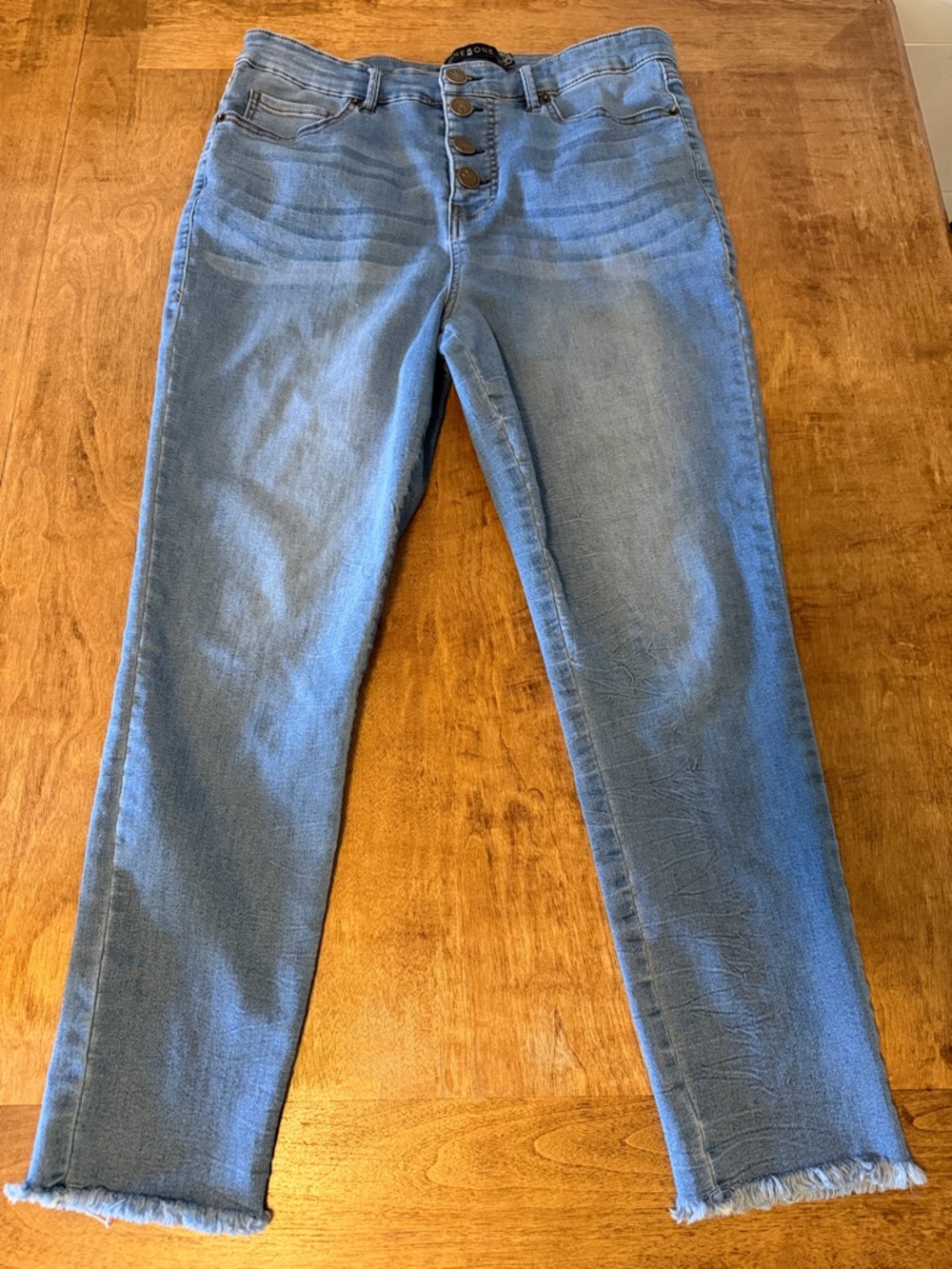 One Five One Light Blue Straight Leg Jeans with Button Fly